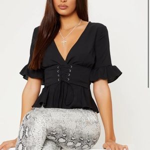 Black Frill Sleeve Corset Blouse
